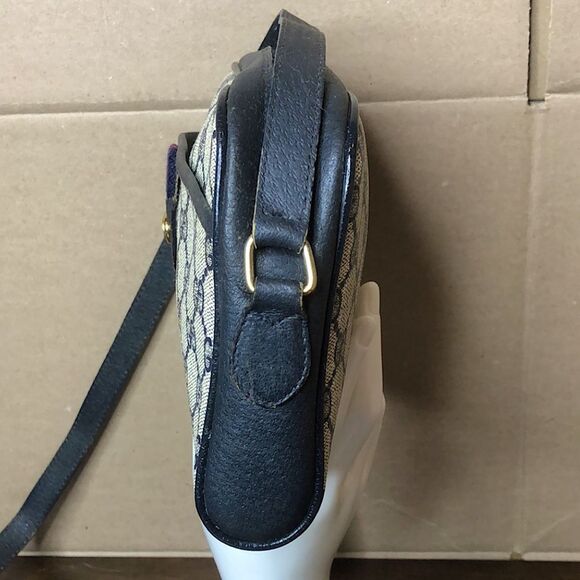 GUCCI GG Ophidia Sherry Line Navy Leather Grey Canvas Crossbody Bag Vintage - Picture 6 of 17